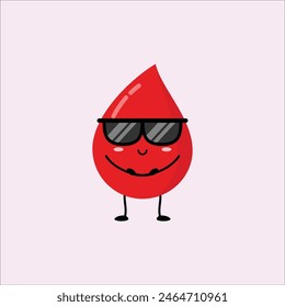 Linda gota de sangre graciosa. Icono de ilustración de personaje kawaii de dibujos animados de línea plana de diseño de Ilustración vectorial. Eps 10.