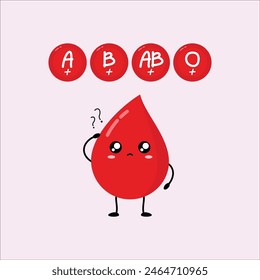 Linda gota de sangre graciosa. Icono de ilustración de personaje kawaii de dibujos animados de línea plana de diseño de Ilustración vectorial. Eps 10.