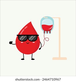 Linda gota de sangre graciosa. Icono de ilustración de personaje kawaii de dibujos animados de línea plana de diseño de Ilustración vectorial. Eps 10.