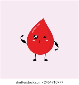 Linda gota de sangre graciosa. Icono de ilustración de personaje kawaii de dibujos animados de línea plana de diseño de Ilustración vectorial. Eps 10.