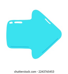 Cute funny blue arrow icon. Vector hand drawn cartoon kawaii character illustration icon. Isolated white background. Blue arrow right direction