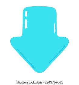 Icono gracioso de flecha azul. Caricatura dibujada a mano del vector icono de ilustración del personaje kawaii. Fondo blanco aislado. Flecha azul hacia abajo