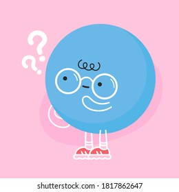 Cute funny blue ball with question marks. Vector flat cartoon kawaii character illustration icon design