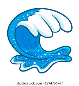 Cute and funny blue big wave in cartoon style - vector.