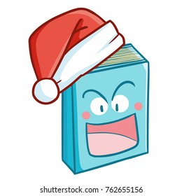 Cute and funny blue book wearing Santa's hat for Christmas and smiling - vector.