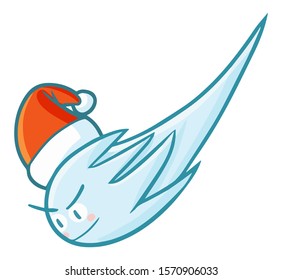 Cute and funny blue comet character wearing Santa's hat for christmas