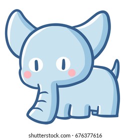Cute and funny blue elephant standing - vector.