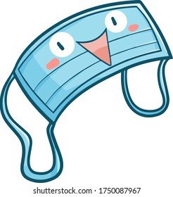 Cute and funny blue face mask character laughing happily