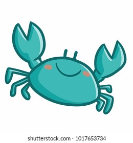 Cute and funny blue green crab crawling and smiling - vector.