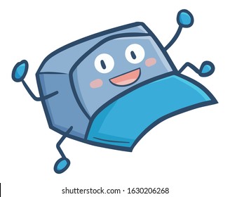 Cute and funny blue hat character jumping happily