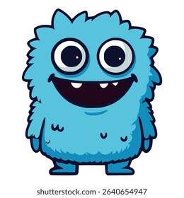 cute funny blue monster cartoon character flat color vector illustration template design