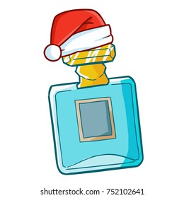 Cute and funny blue perfume wearing Santa's hat - vector.