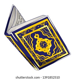 Cute and funny blue Qur'an opened in cartoon style