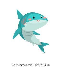 Cute funny blue shark cartoon character vector Illustration on a white background