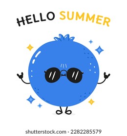 Cute funny blueberry character. Vector hand drawn cartoon kawaii character illustration icon. Isolated on white background. Blueberry fruit character concept
