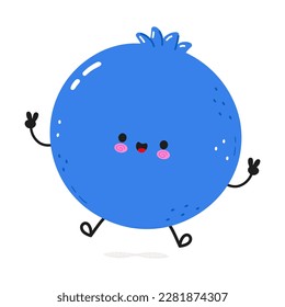 Cute funny Blueberry jumping character. Vector hand drawn cartoon kawaii character illustration icon. Isolated on white background. Happy Blueberry character concept