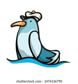 Cute funny blue-colored bird with a different emotion with an orange beak and a white hat.