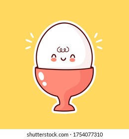 Huevo cocido cocido en taza. Diseño de iconos de ilustración de carácter de dibujos animados