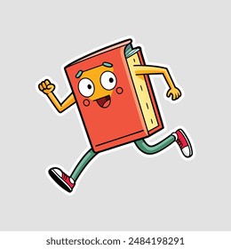 A cute and funny book character sticker, world book day. Flat style vector