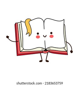 Cute funny book character. Vector hand drawn cartoon kawaii character simple illustration icon. Isolated on white background. Book cartoon character concept