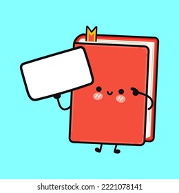 Cute funny book with poster. Vector hand drawn cartoon kawaii character illustration icon. Isolated on blue background. Happy book think concept