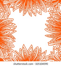 Cute funny border frame with sunflower petals contour isolated on the white (transparent)  background. With space for invitations or different events greeting cards text. Vector illustration eps 10