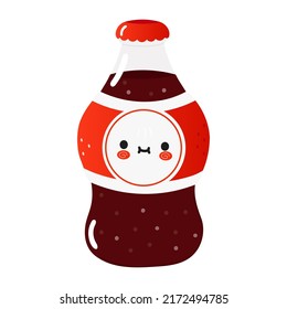 Cute funny bottle cold drink cola character. Vector hand drawn cartoon kawaii character illustration icon. Isolated white background. Happy bottle cold drink cola concept