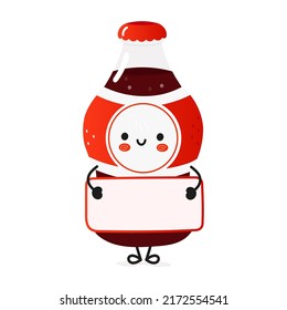 Cute funny bottle cold drink cola poster character. Vector hand drawn cartoon kawaii character illustration. Isolated white background. Bottle cold drink cola and poster