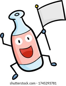 Cute and funny bottle holding a flag happily