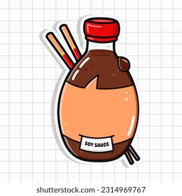 Cute funny Bottle of soy sauce. Vector hand drawn cartoon kawaii character illustration icon. Isolated on background. Bottle of soy sauce character concept