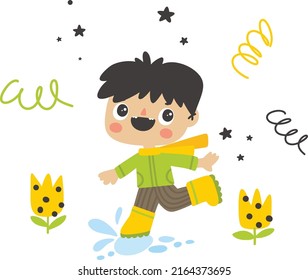 Cute funny boy character, spring illustration