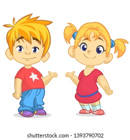 Cute and funny boy and girl cartoon vector illustration