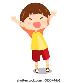 Cute and funny boy laughing happily (vector).