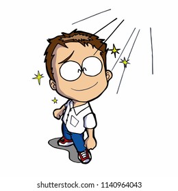 Cute and funny boy smiling under the sun - vector.