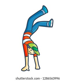 Cute and funny boy turn upside down - vector.