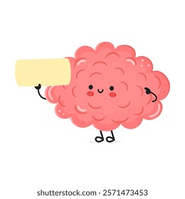 Cute Funny Brain Character Poster. Isolated white background