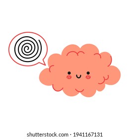 Cute funny brain character and speech bubble. Vector hand drawn cartoon kawaii character illustration icon. Isolated on white background. Brain mental harmony character concept