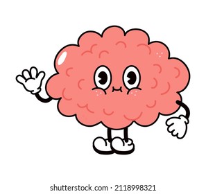 Cute lustige Hirnfigur.Vektor handgezeichnet traditionellen Cartoon Vintage, Retro, kawaii Charakter Illustrationssymbol. Einziger weißer Hintergrund. Brain Emoji, Kind, Gesundheit, Medizin, Kinder, bezauberndes Konzept