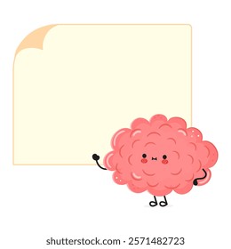 Cute Funny Brain Poster Character. Isolated white background