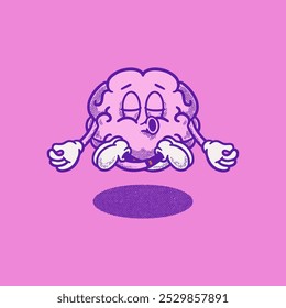 Cute funny brain retro character. Mental healt. Groovy, logo, icon, illustration, vector, sticker