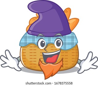 Cute and funny bread basket cartoon character dressed as an Elf