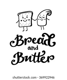 Cute funny bread and butter. Vector illustration. Bakery logo and label design elements