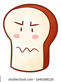 Cute and funny bread character with sad face