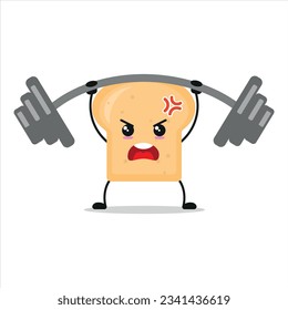 Cute and funny bread doing weightlifting. bakery doing fitness or sports exercises. Happy character working out vector illustration.