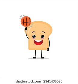 El pan es muy divertido y se juega al baloncesto. panadería que practica gimnasia o ejercicios deportivos. Caracteres felices trabajando en la ilustración vectorial.