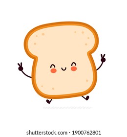 Cute funny bread toast character. Vector flat line cartoon kawaii character illustration icon. Isolated on white background. Toast with face character mascot concept