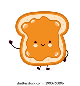 Cute funny bread toast with peanut butter character. Vector flat line cartoon kawaii character illustration icon. Isolated on white background. Toast with face character mascot concept