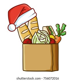 Cute and funny bread & vegetables wearing Santa's hat - vector