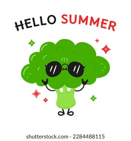 Un gracioso ícono de brócoli. Caricatura dibujada a mano del vector icono de ilustración del personaje kawaii. Aislado sobre fondo blanco. Concepto de verano de Hello