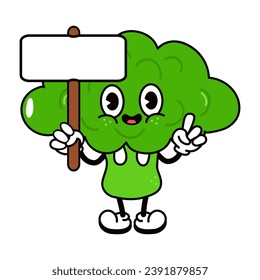 Cute funny Broccoli with inscription character. Vector hand drawn traditional cartoon vintage, retro, kawaii character illustration icon. Isolated background. Happy Broccoli character